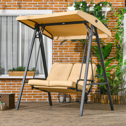 Two-Seater Garden Swing Bench, with Adjustable Canopy - Beige