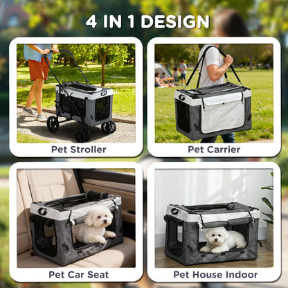 Foldable Dog Stroller, Pet Travel Crate, with Detachable Carrier, Soft Padding, for Mini, Small Dogs - Grey