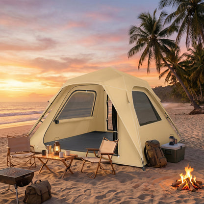 Pop Up Tent 3000mm Waterproof Camping Tents with Mesh Windows 2-3 People Khaki