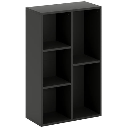 2-Tier Bookshelf with 5 Compartments - Black