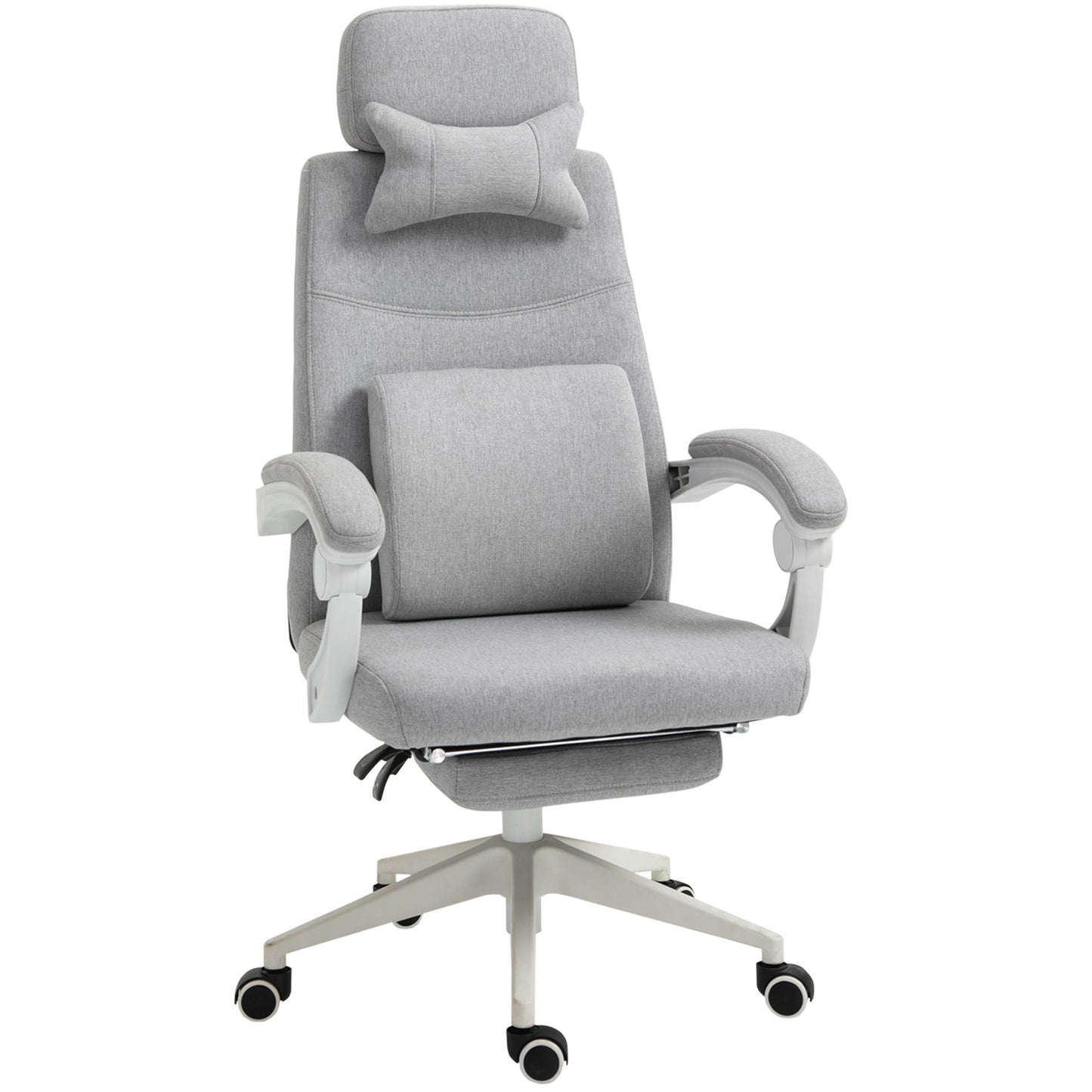 Office Chair, High Back Fabric Work Chair with 160° Reclining Backrest, Retractable Footrest, Neck and Lumbar Pillow