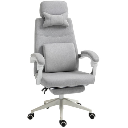 Office Chair, High Back Fabric Work Chair with 160° Reclining Backrest, Retractable Footrest, Neck and Lumbar Pillow