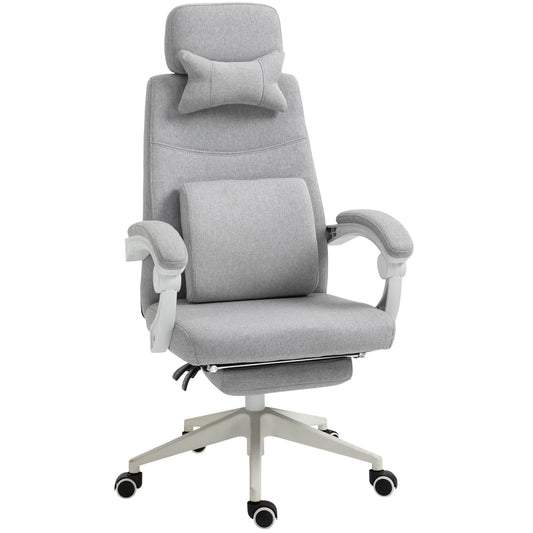 Office Chair, High Back Fabric Work Chair with 160° Reclining Backrest, Retractable Footrest, Neck and Lumbar Pillow