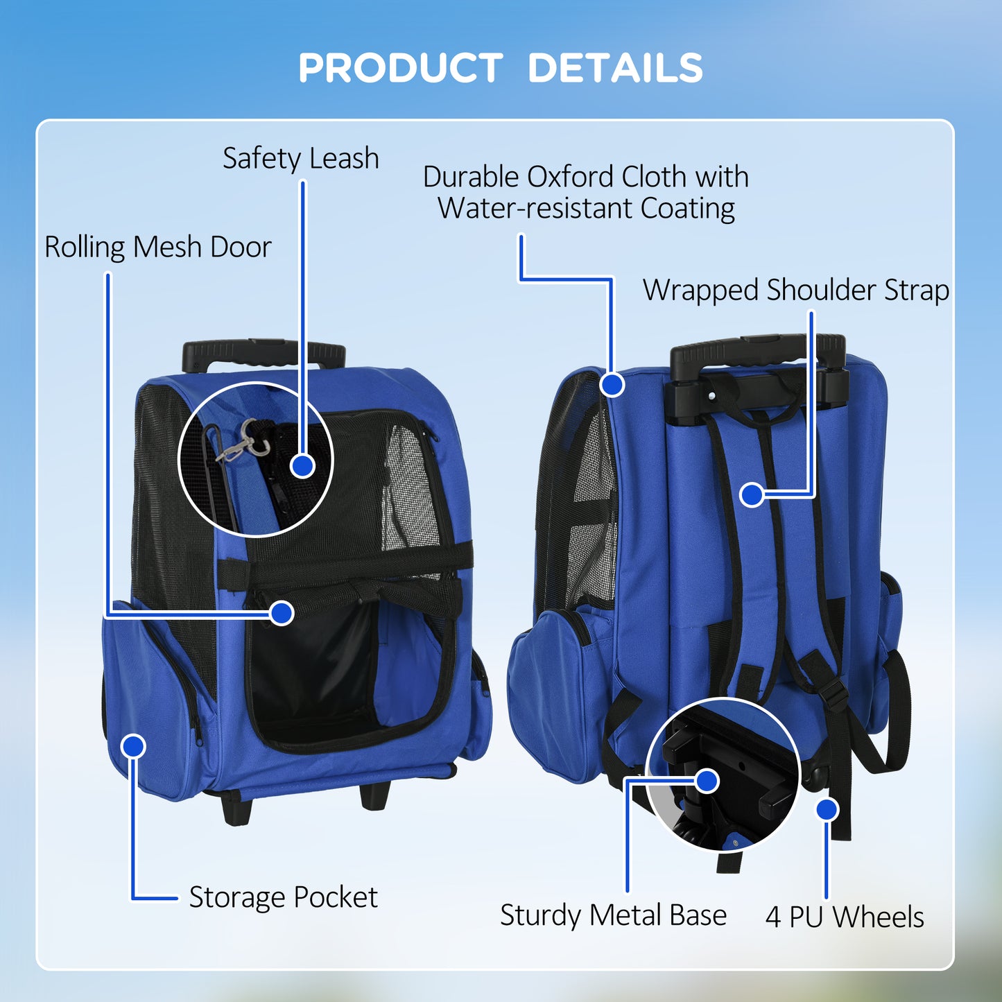 2 in 1 Dog Backpack and Trolley, Pet Travel Backpack Cat Dog Carrier with Telescopic Handle