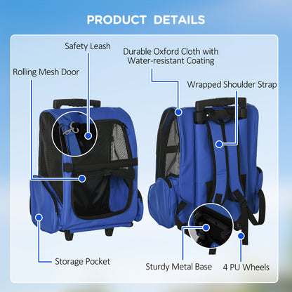 2 in 1 Dog Backpack and Trolley, Pet Travel Backpack Cat Dog Carrier with Telescopic Handle