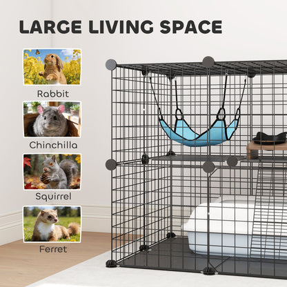 Indoor Cat Cage DIY Customizable 2-Tier Indoor Cat Enclosure with 2 Doors and Hammock 70 cm Black