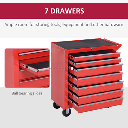 7-Drawer Tool Box on Wheels Tool Cabinet 150 Load with Lockable Swivel Castors, Red