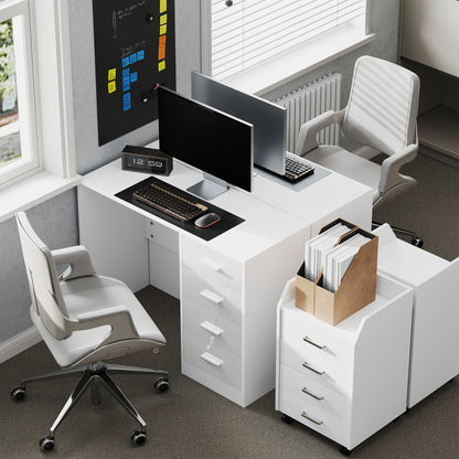Computer Desk with Drawers, Dressing Table, High Gloss Home Office Writing Workstation, White