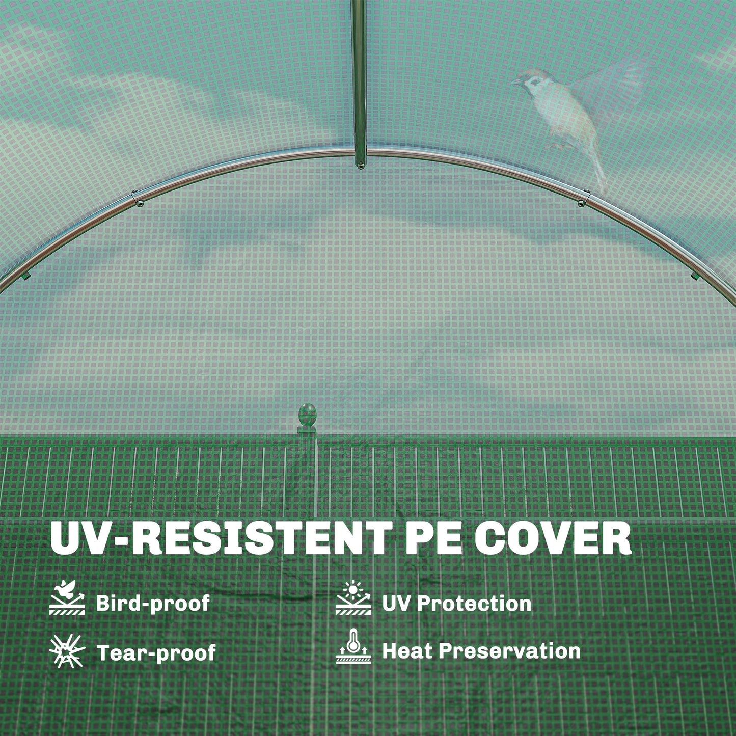 2 x 3 m Walk-in Polytunnel Greenhouse with Hinged Door and 6 Roll Up Mesh Windows, Garden Tunnel Warm House Tent, Green