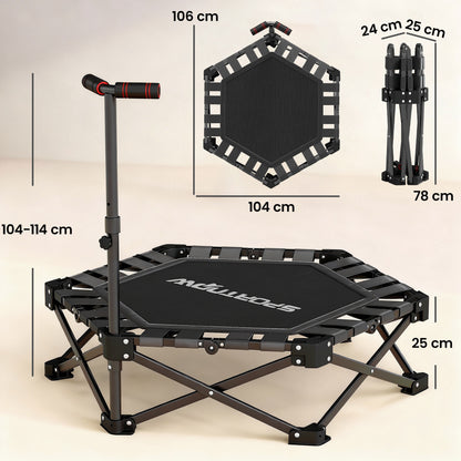 42" Foldable Mini Trampoline, One-Step Fold & Open, Rebounder Trampoline with 3-Level Adjustable Handle for Adults