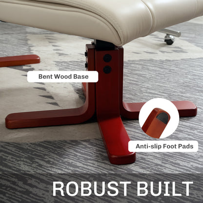 Faux Leather Manual Recliner and Footstool Set - Cream White