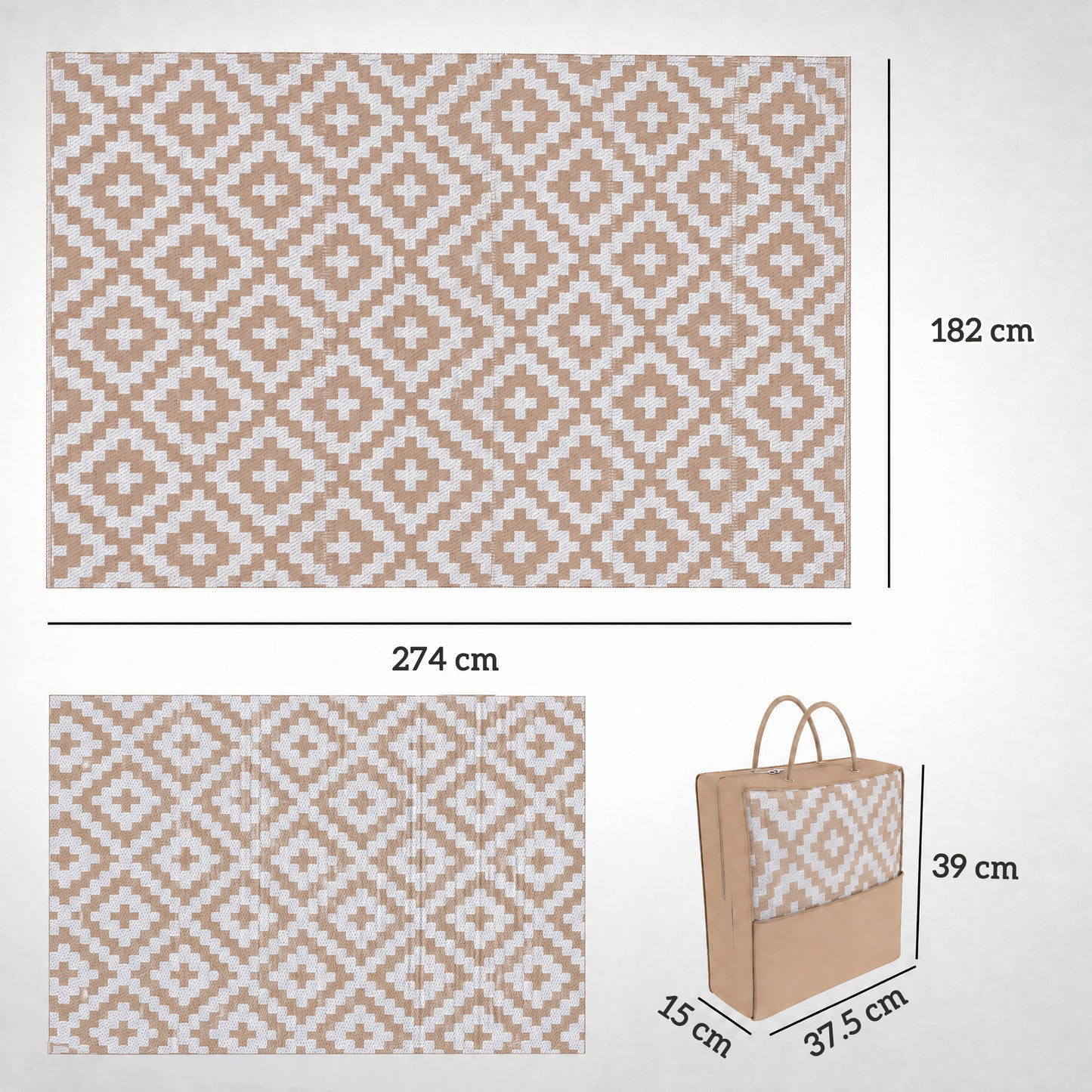 Outdoor Rug Reversible Mat Plastic Straw Rug Portable RV Camping Mat for Garden Deck Picnic Indoor, 182 x 274 cm (6 x 9 ft)