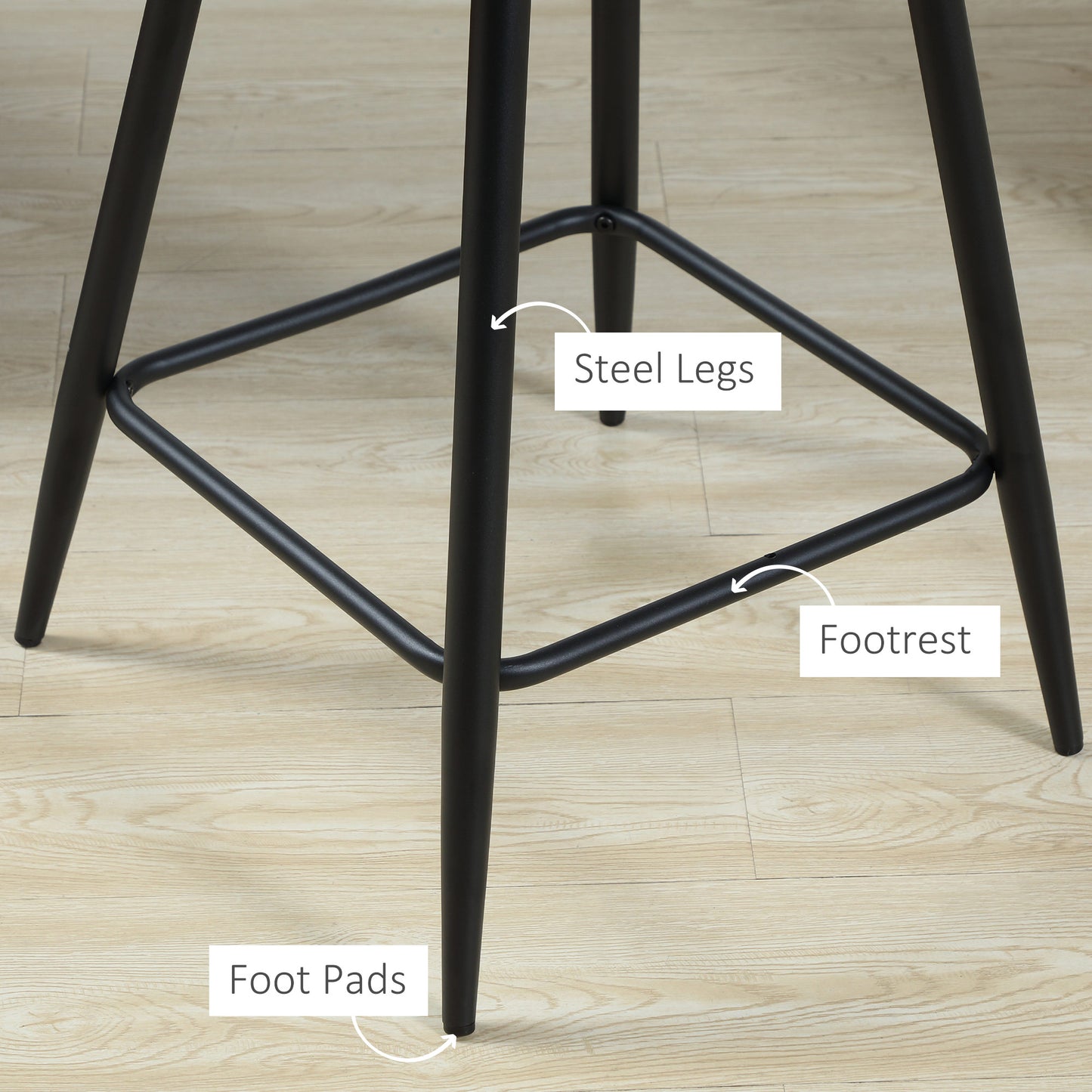 Bar Stools Set of 2, Velvet-Touch Fabric Counter Height Bar Chairs, Kitchen Stools with Steel Legs for Dining Area