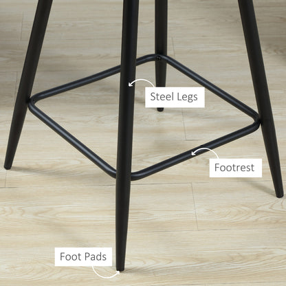Bar Stools Set of 2, Velvet-Touch Fabric Counter Height Bar Chairs, Kitchen Stools with Steel Legs for Dining Area