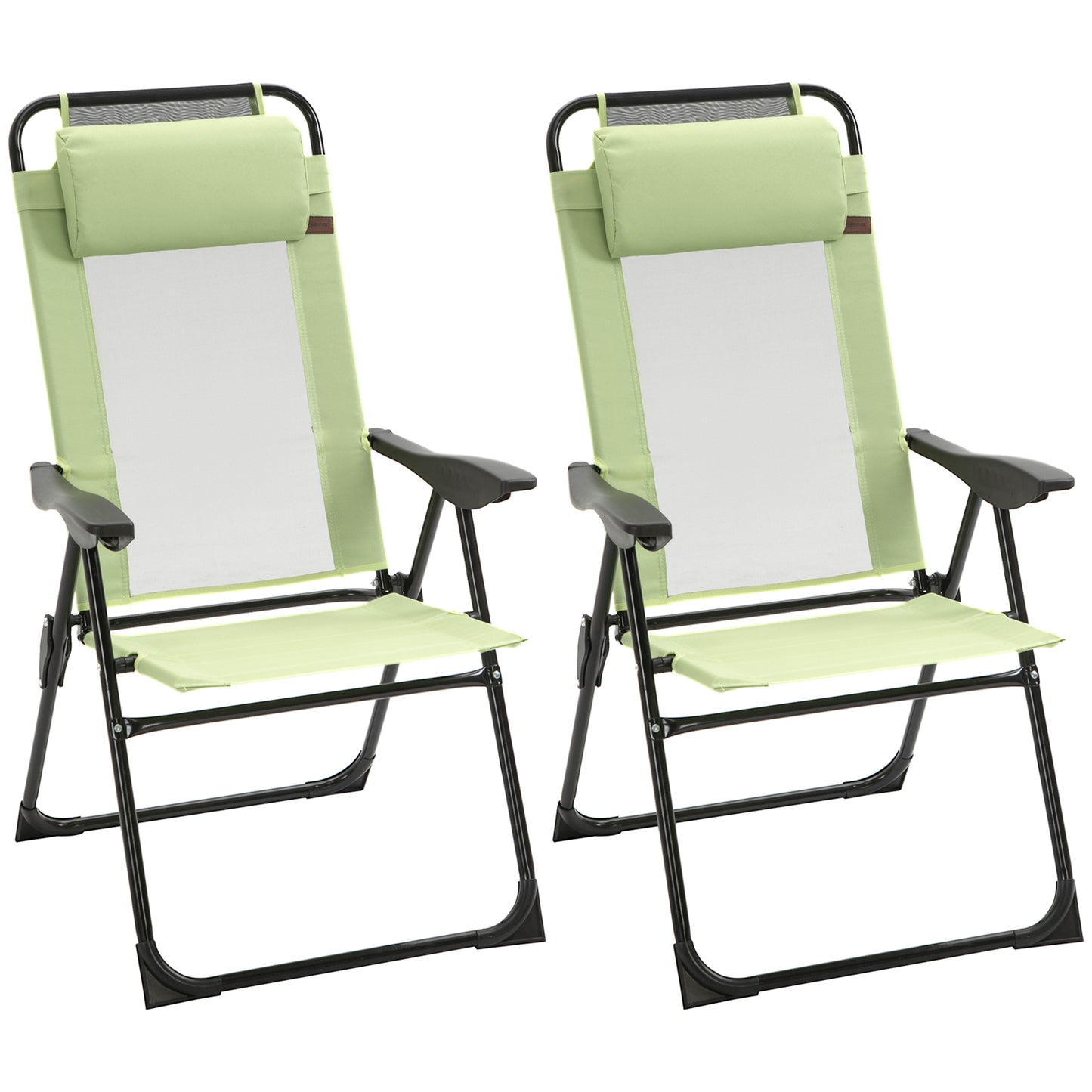 Folding Garden Chairs Set of 2, 5-Position Recliner Camping Chair with High Back for Patio, Picnic, Green