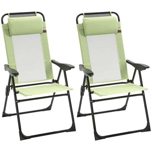 Folding Garden Chairs Set of 2, 5-Position Recliner Camping Chair with High Back for Patio, Picnic, Green
