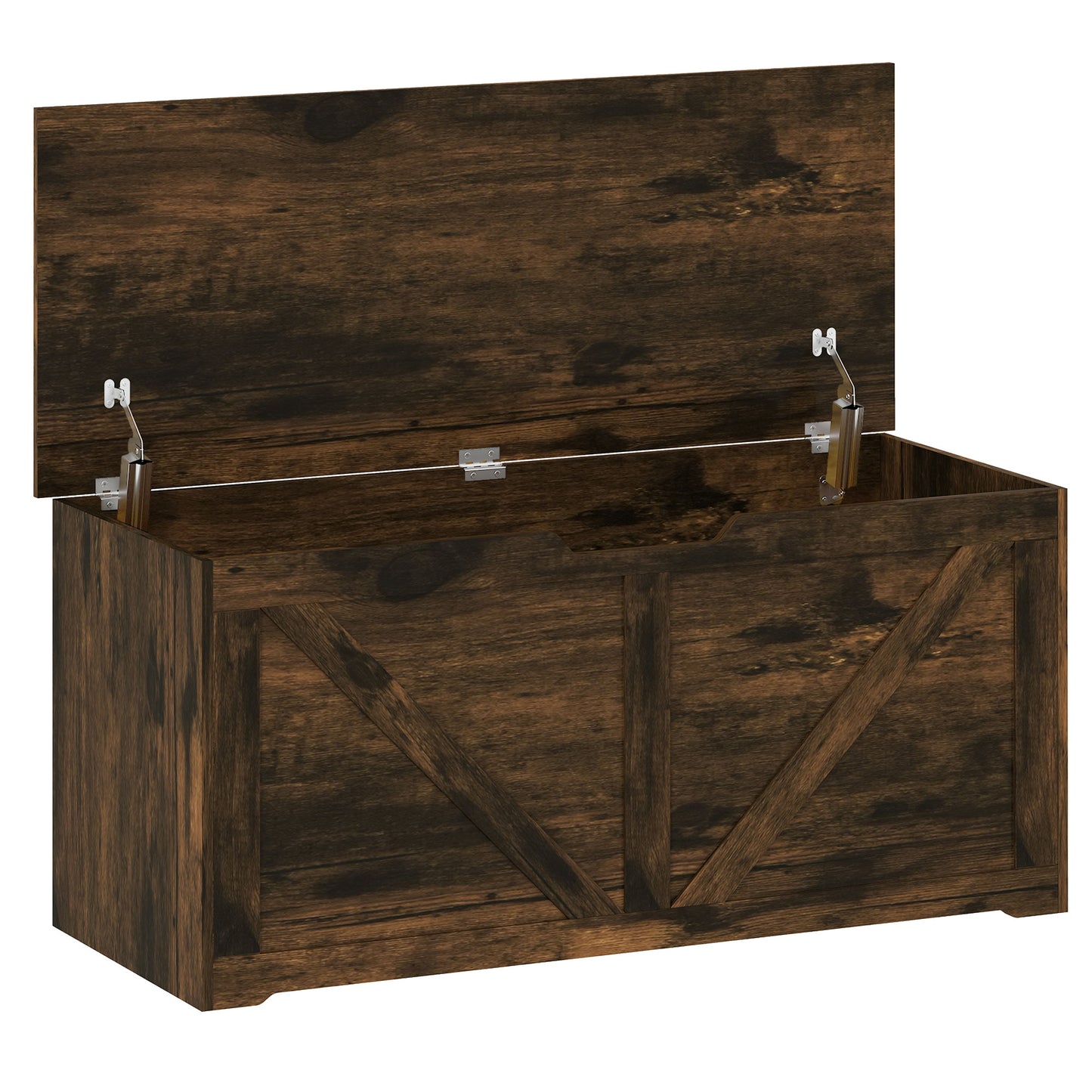 127L Home Storage Box, with Safety Hinges - Rustic Brown Wood-Effect