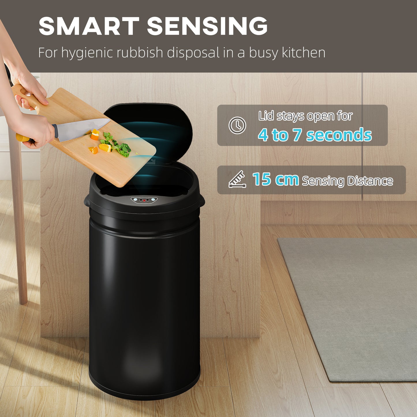 30L Stainless Steel Sensor Bin - Black