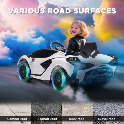 Lamborghini Sian Licensed Electric Car for Kids, 12V Kids Electric Ride on Car with Dual Motors, Remote Control, White
