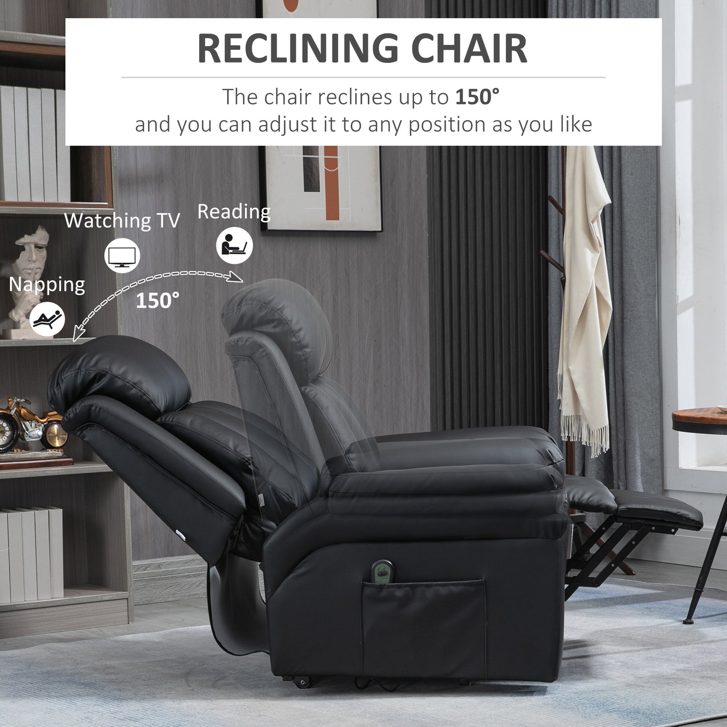 Power Lift Chair Recliner for Elderly, Electric Recliner Chair, Overstuffed Faux Leather Riser and Reclining Armchair