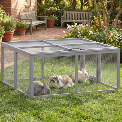 Rabbit Hutch Outdoor, Foldable Guinea Pig House with Openable Top, for 3 Bunnies, Ducks, Chickens, 110 x 105 x 50 cm