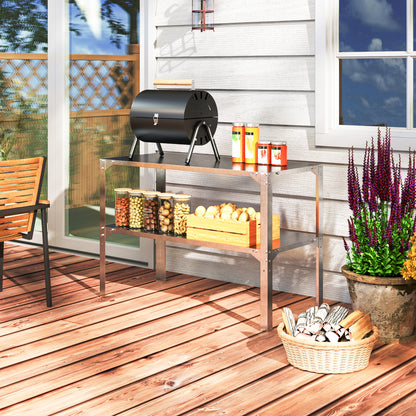 2 Tier Potting Bench Table, Galvanised Steel Garden Planting Work Bench Workstation with Storage Shelf for Outdoor, Patio