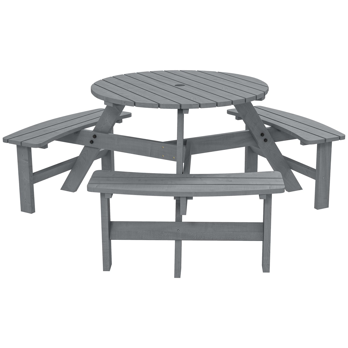 Wooden Garden Dining Set, 6 Seater Round Dining Picnic Table with Matching Bench, Garden Furniture Set