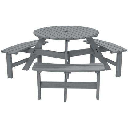 Wooden Garden Dining Set, 6 Seater Round Dining Picnic Table with Matching Bench, Garden Furniture Set