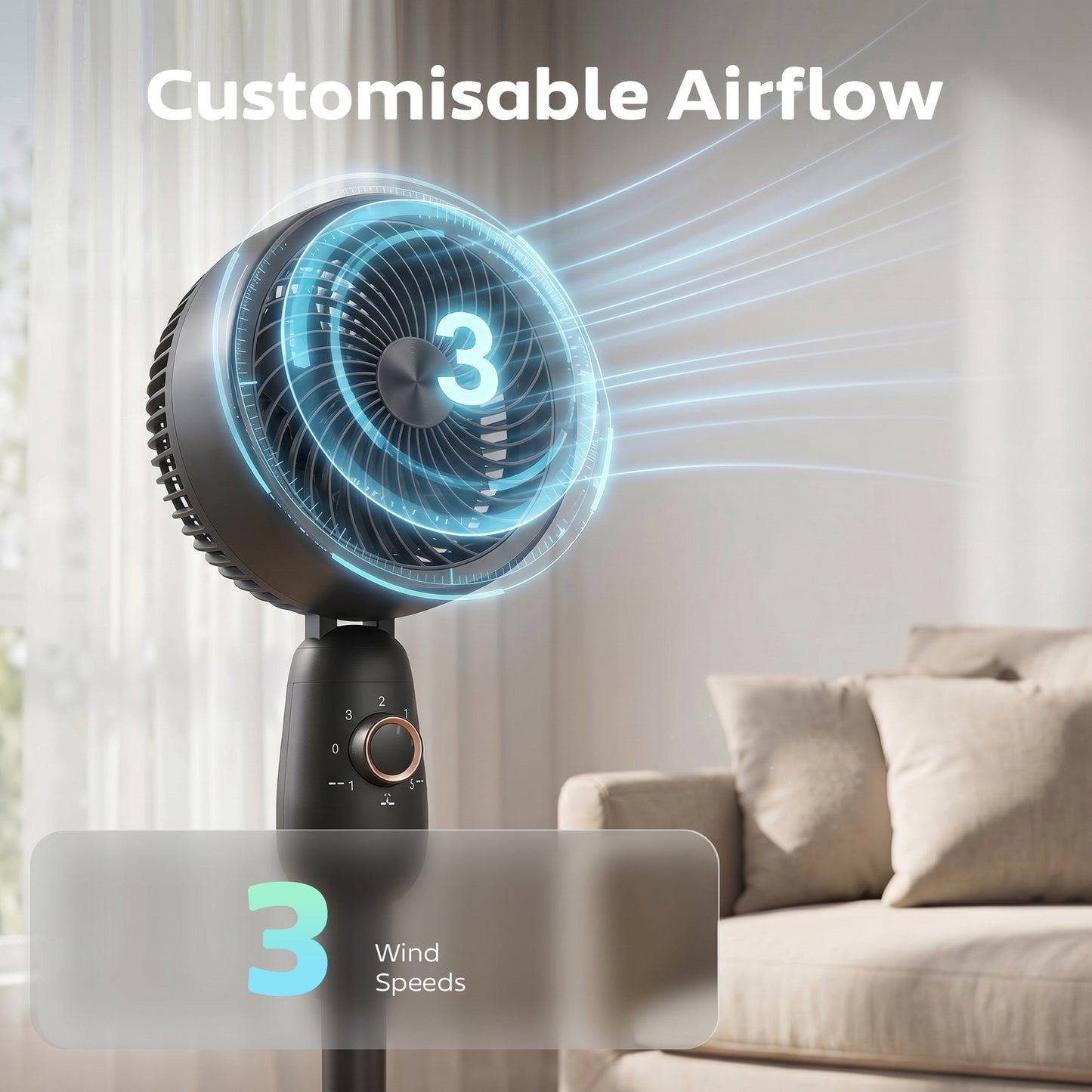 Pedestal Fan, Powerful Air Circulator, 36 Inch Floor Standing Fan with 3 Speed Settings, 70° Oscillating for Bedroom