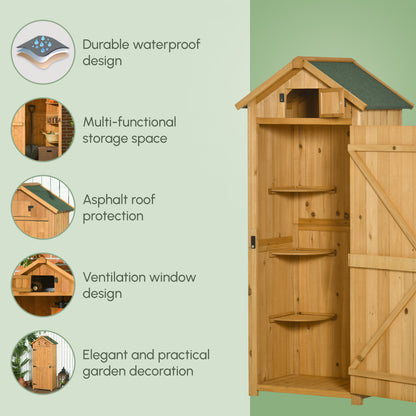 Garden Shed Wood Outdoor Garden Tool Storage Unit with 3 Detachable Shelves, 77 x 54.2 x 179cm, Brown