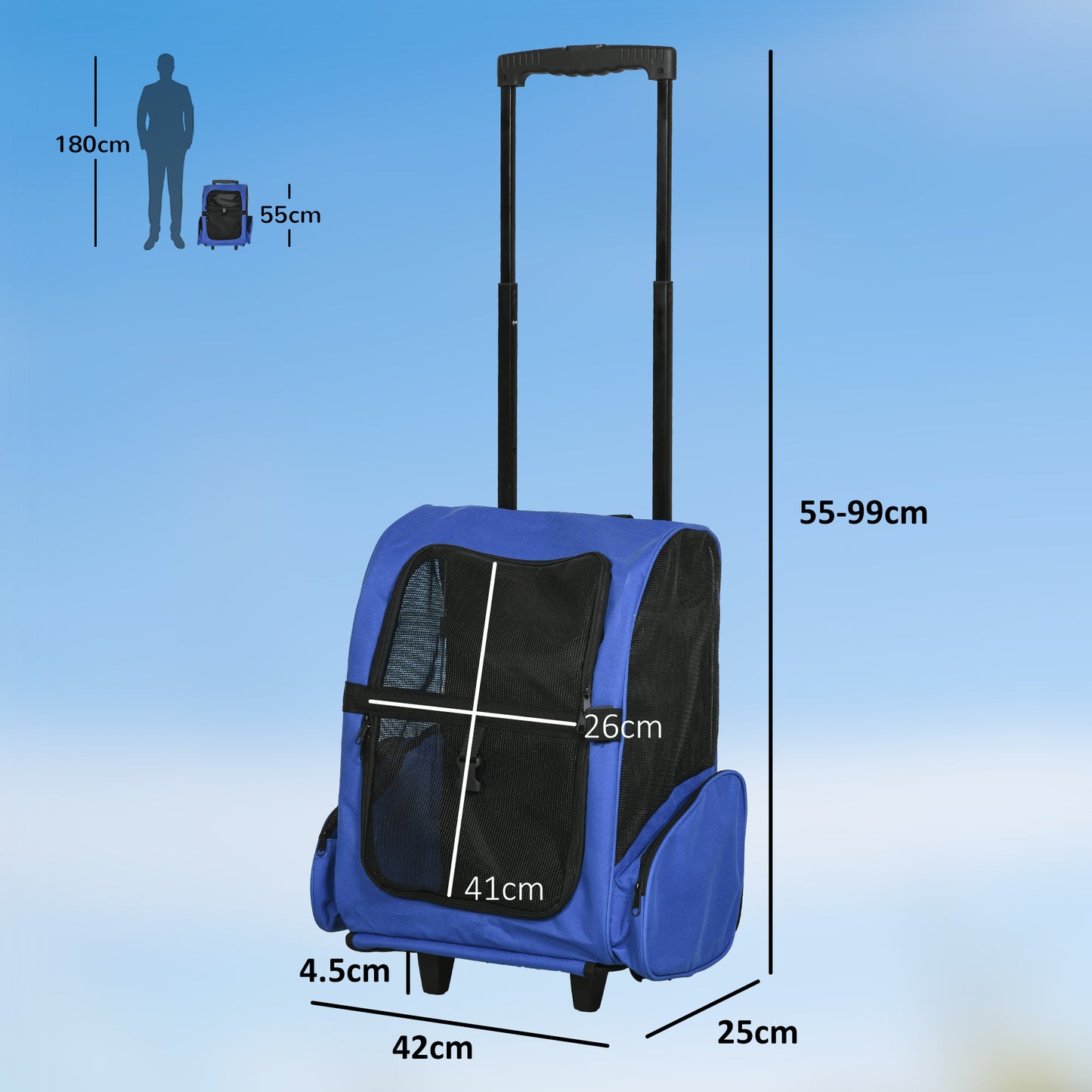 2 in 1 Dog Backpack and Trolley, Pet Travel Backpack Cat Dog Carrier with Telescopic Handle