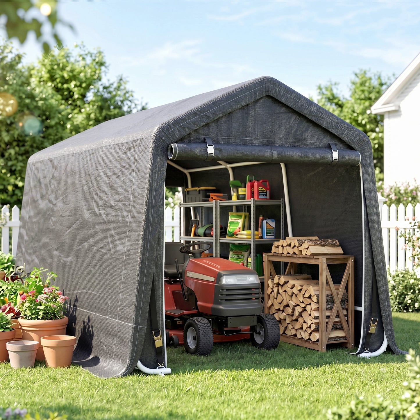 9 X 7.5ft Temporary Outdoor Equipment Shed - Dark Grey