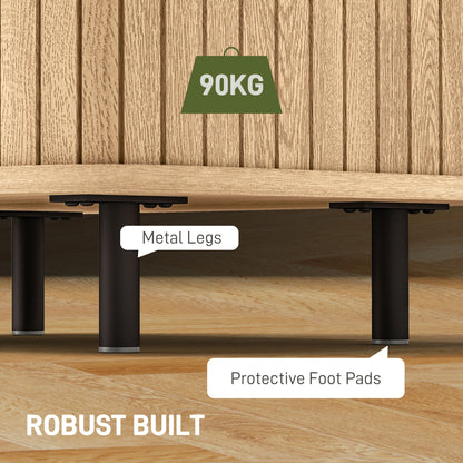 Nightstand with Sliding Doors and Metal Legs Oak Tone