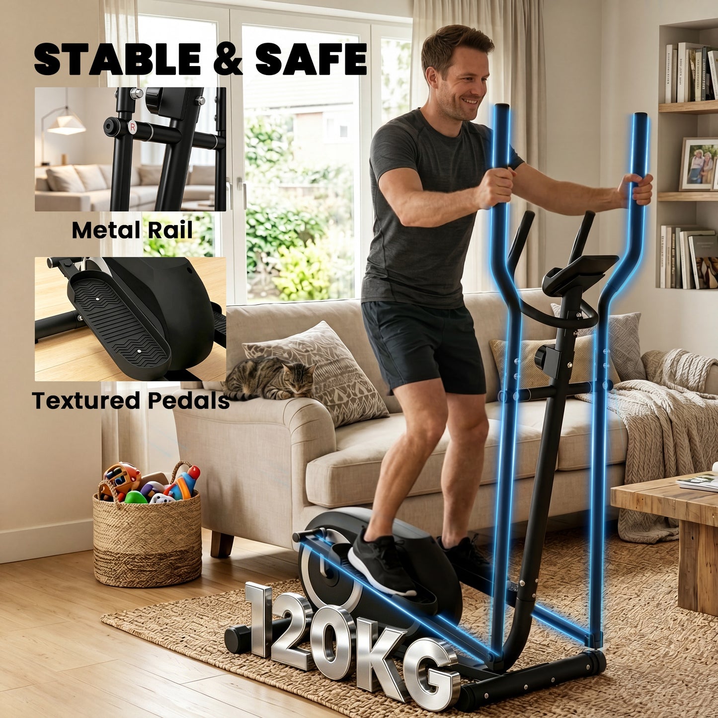Elliptical Cross Trainer for Home, Quiet Magnetic Elliptical Machine with Bluetooth, App Compatible, 8-Level Resistance