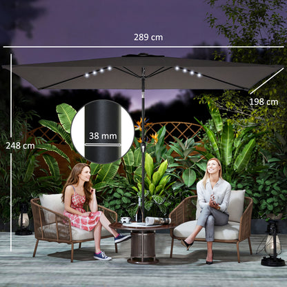 3 x 2 m Garden Parasol Umbrella with LED Solar Light, Parasol Cover, Outdoor Market Patio Umbrella, Black