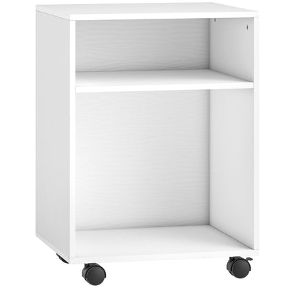 2-Tier Printer Stand with Storage, Under Desk Printer Cart on Wheels, White