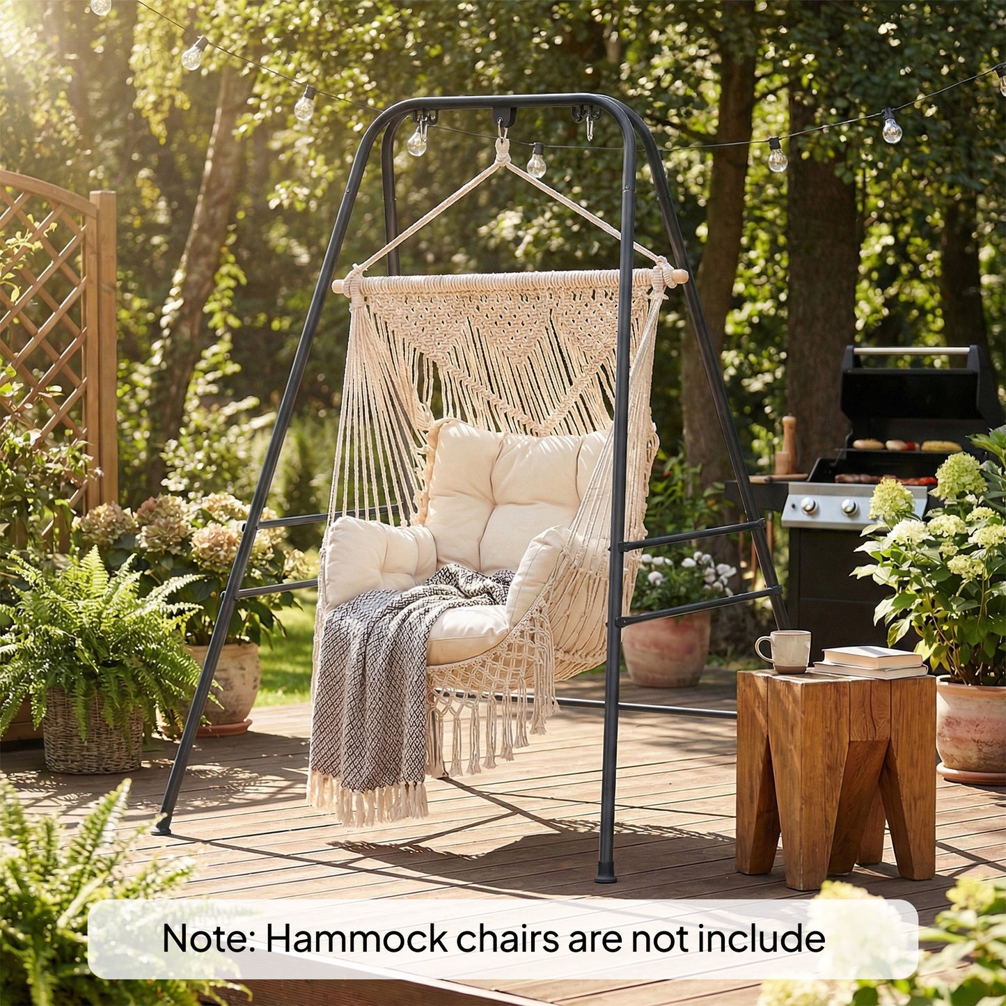 Hammock Chair Stand Only, 150KG Load Capacity, for Indoor Outdoor, Black