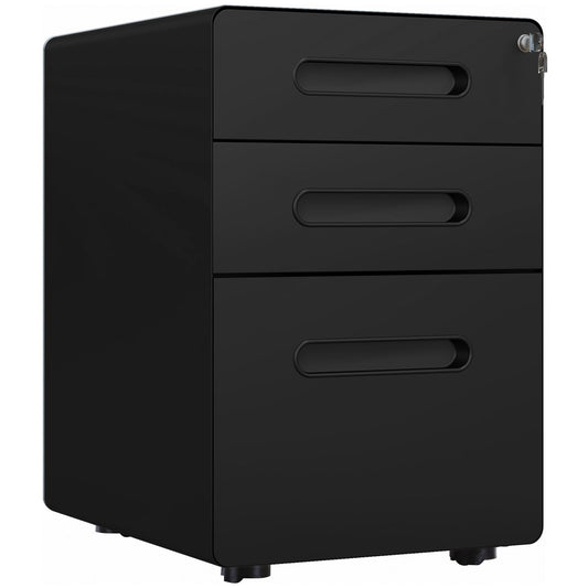 Lockable File Cabinet with 3 Drawers, Vertical Office Drawer for A4, Letter, Legal Size, Anti-tilt Design