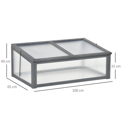 Wooden Cold Frame, Small Polycarbonate Greenhouse for Plants with Openable & Tilted Top Cover, Grey, 100 x 65 x 40cm
