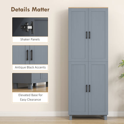 Freestanding Kitchen Cupboard, 4-Door Storage Cabinet with Adjustable Shelves, Modern Kitchen Pantry, 170cm, Grey