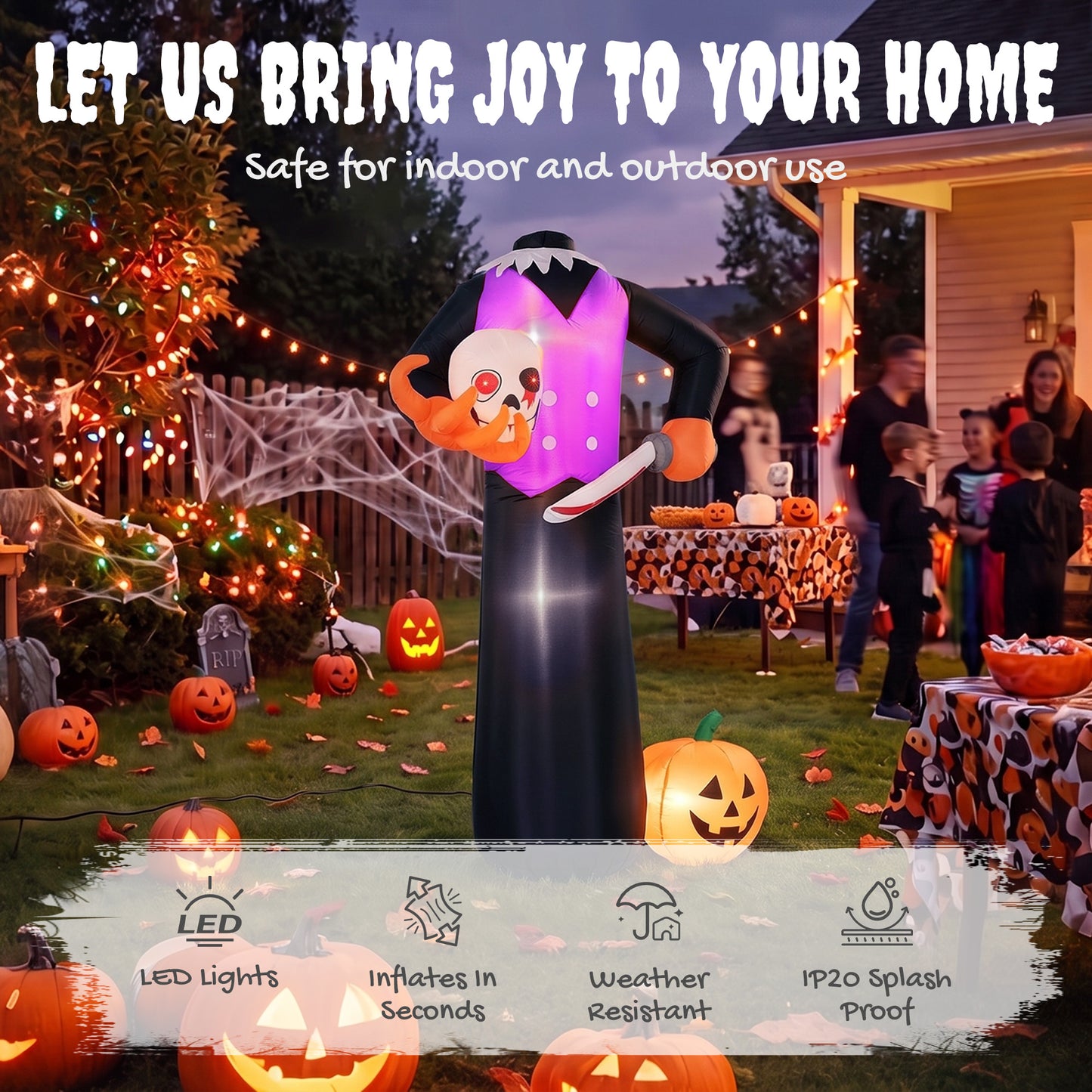 6 FT Halloween Inflatable Headless Skeleton, Blow Up Halloween Skeleton Decoration with LED Lights for Indoor Outdoor
