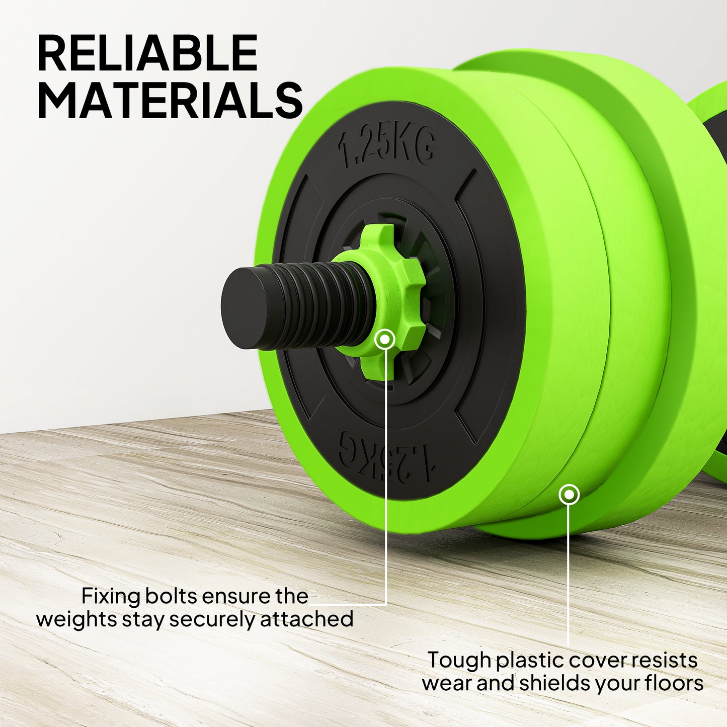 20kg 6-In-One Adjustable Weight Dumbbells Set, Barbell, Kettlebell, Push Up Stand - Green
