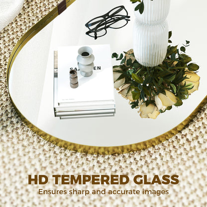 Wall Mirror, Bathroom Mirror with Elevated Aluminium Alloy Frame, 60 x 90 cm, Gold Tone