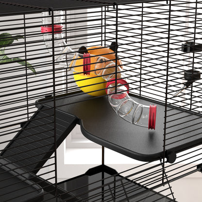 Gerbil Cage, Dwarf Hamster Cage, with Deep Glass Bottom, Tunnels, Ramps, Hut, Exercise Wheel, 78.5 x 48.5 x 57cm