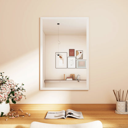Wall Bathroom Mirror, 60 x 40 cm Wall-Mounted Mirror for Living Room, Bedroom, Hallway, White