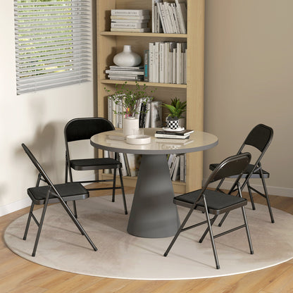 Linen-Look Set of Four Cushioned Folding Chairs - Black