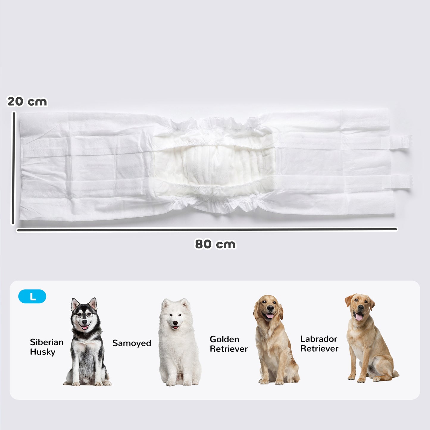 Dog Diapers Super Absorbent Leak-Proof Dog Nappies for Male Dogs Size L 62-80 cm Waist