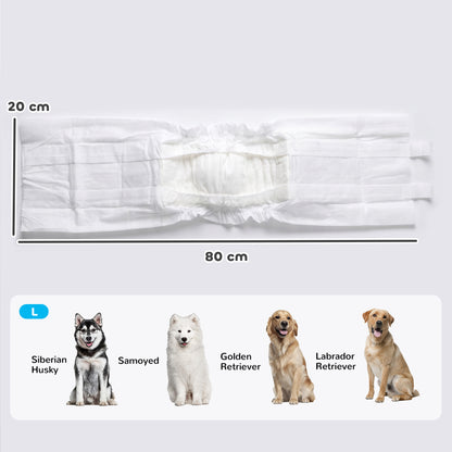 Dog Diapers Super Absorbent Leak-Proof Dog Nappies for Male Dogs Size L 62-80 cm Waist