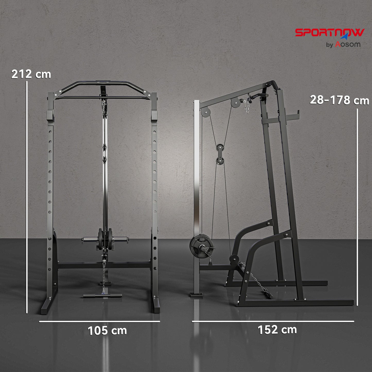 Power Cage Power Rack with 15-Level Squat Rack, Cable Pulley System, Lat Pulldown & Pull Up Bar
