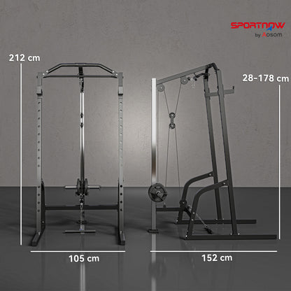 Power Cage Power Rack with 15-Level Squat Rack, Cable Pulley System, Lat Pulldown & Pull Up Bar